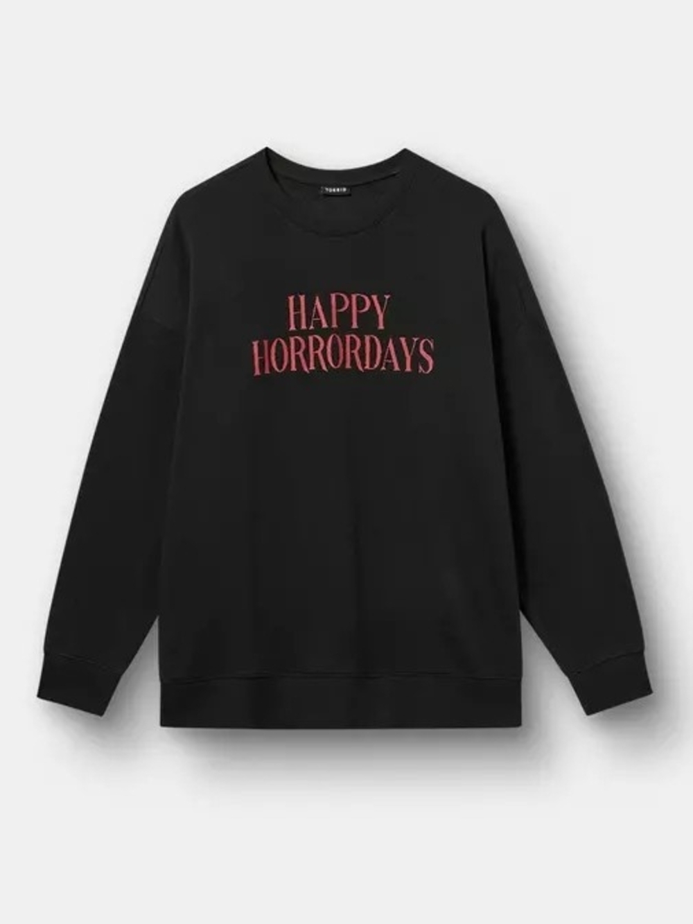 NWT 2X Torrid Black Crewneck Sweatshirt with Pink "Happy Horrordays" Graphic